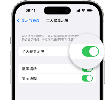 南头镇苹果15预约维修分享iPhone15如何设置全天候显示屏幕可见 